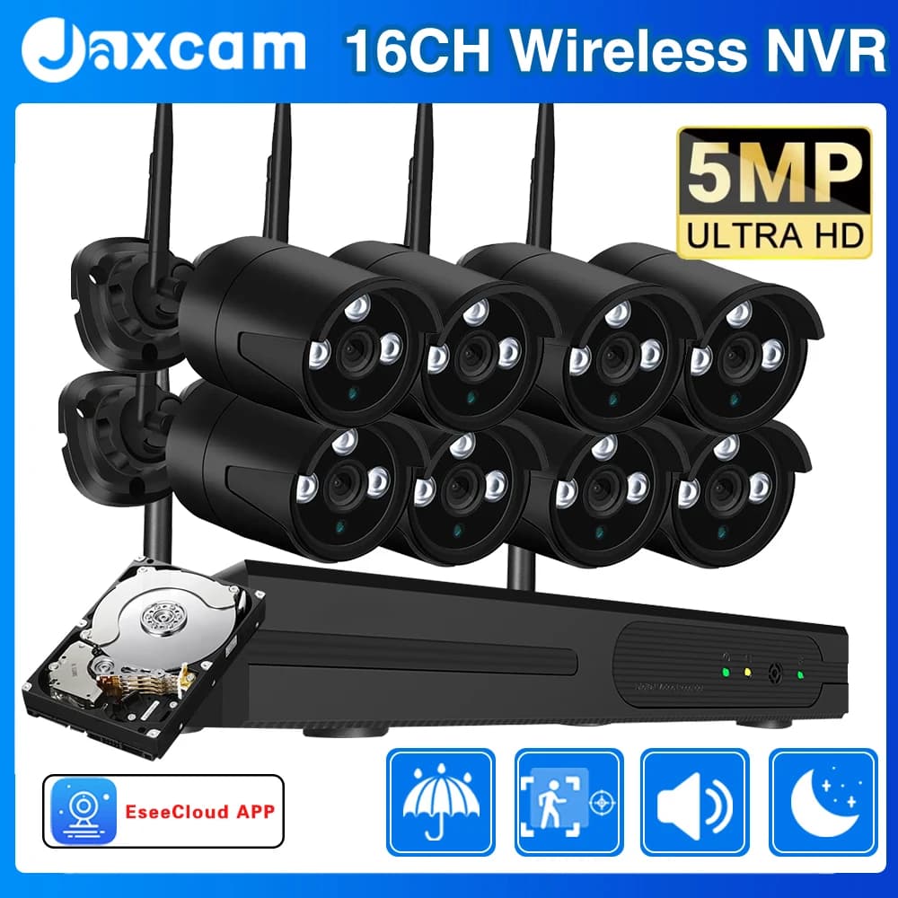 H.265 + 16CH NVR Wireless CCTV Telecamera esterna Sistema di sorveglianza 5MP WIFI PTZ Telecamera IP Set Kit telecamera bullet di sicurezza