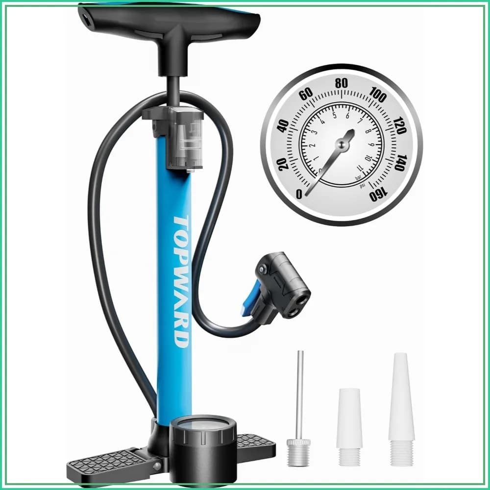 Bike Pump with Pressure Gauge, Portable Bicycle Tire Pump for Kids & Teens, Mini Cycling Pump for Road & MTB, Basketball, Soccer