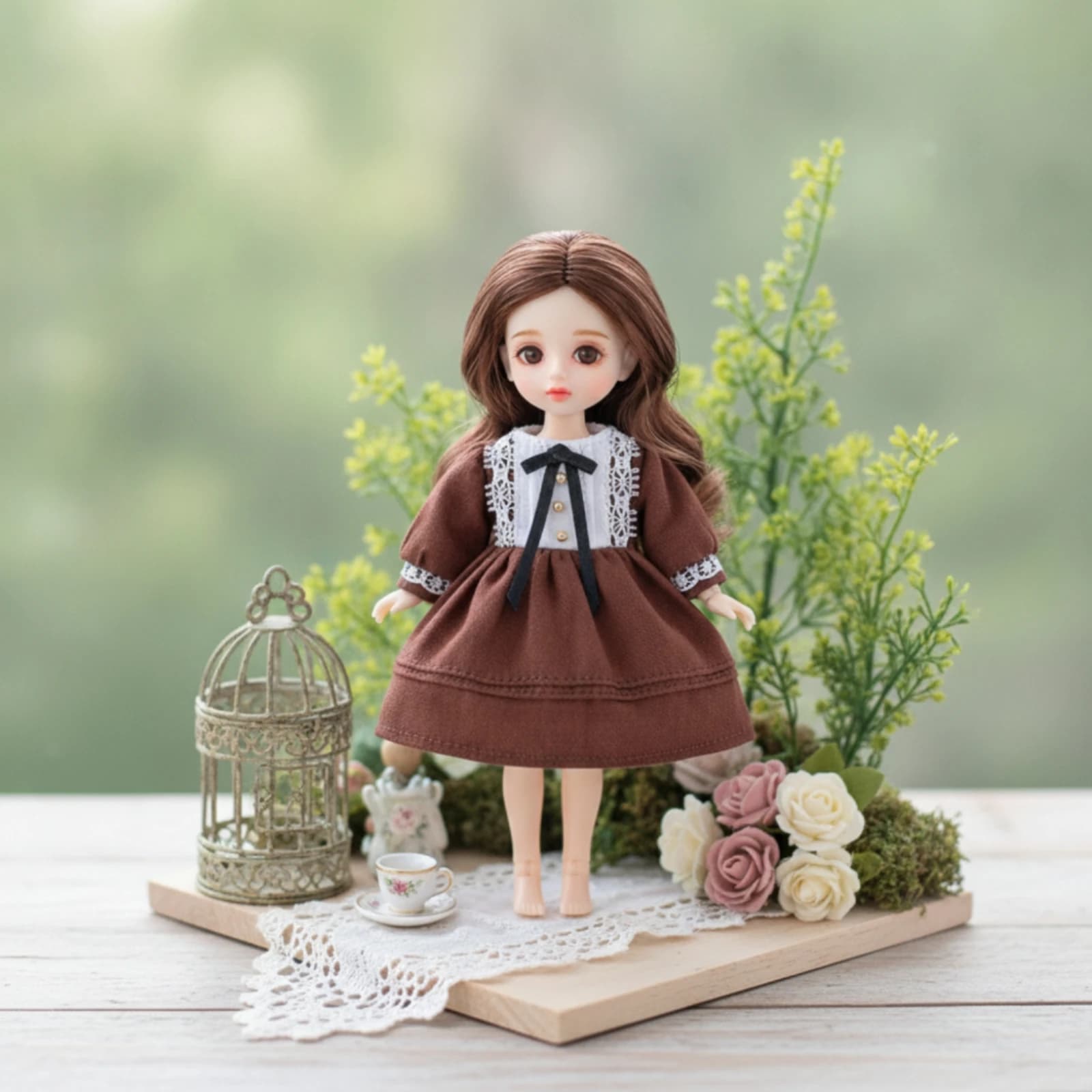 Miniature Dress 1/12 Scale Tops and Skirts Toy Long Sleeve for Display Styling