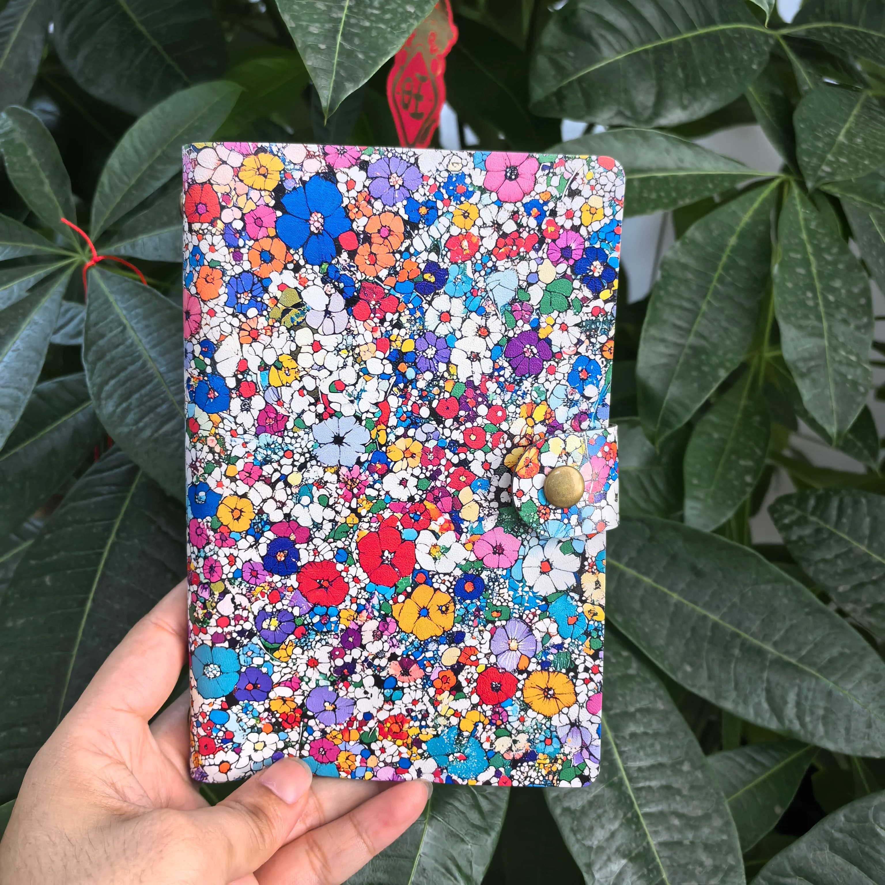 Copertina per Quaderno A6 in Pelle PU con Stampa Floreale, Stile Liberty, Agenda con Fiori Colorati e Chiusura a Bottone per Donne