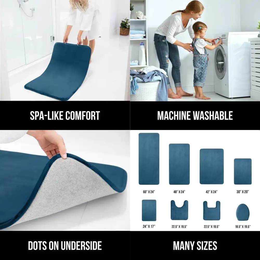 Tappetino da Bagno in Memory Foam Morbido e Assorbente con Base Antiscivolo Resistente, Lavabile in Lavatrice, 48x24 Pollici, Blu