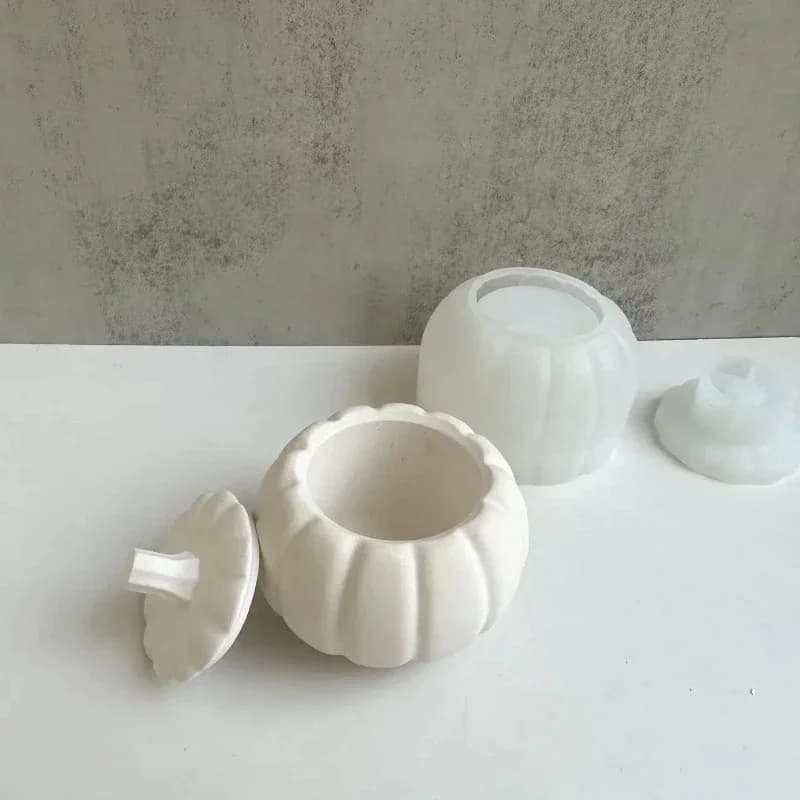 Halloween Pumpkin Silicone Mold Pumpkin Storage Box Gypsum Resin Mold Cement Concrete Candle Jar Box Planter Gardening Decor