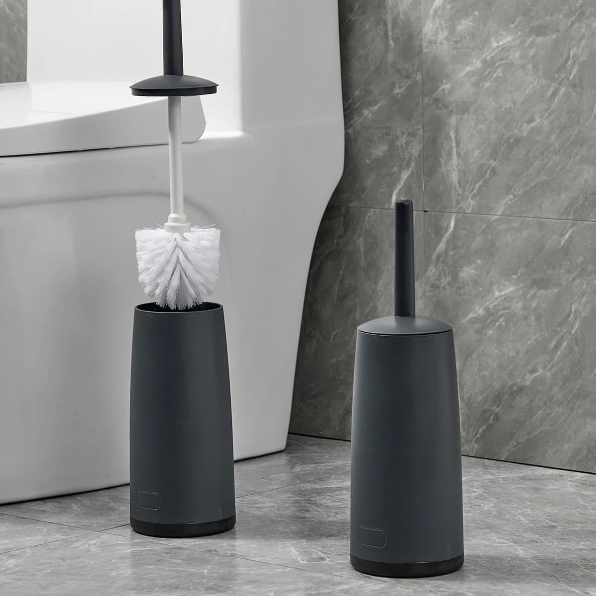 Spazzola per WC con Manico Lungo in Plastica e Base, Setole Morbide, Antispruzzo, Strumento per la Pulizia del Bagno