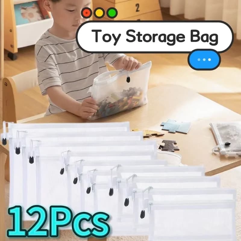 New Storage Bag for Puzzle, Construction Blocks and Small Toys for Children, Special Bags for Separation, Handbags in Transparent Network with Hinge