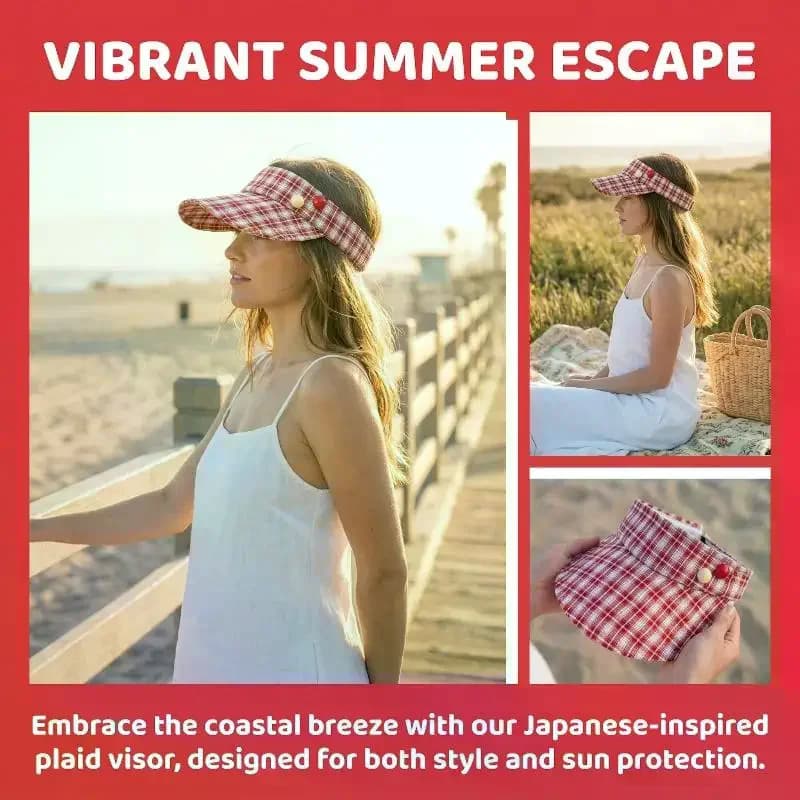 Cappello da Sole a Quadretti Rossi per Ragazze, Protezione UV, Leggero, Estivo, con Tesa Larga, Ideale per la Spiaggia e le Gite all'Aperto
