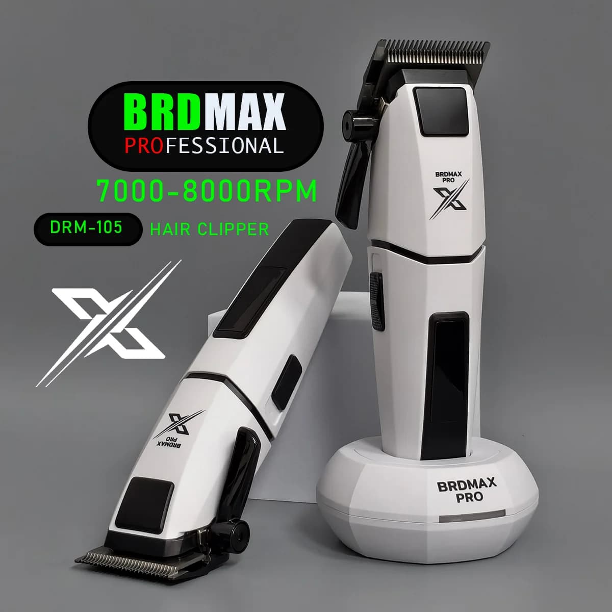8000RPM Silent Hair Clipper BRDMAX PRO DRM105 Cordless Barber Hair Trimmer Professional Salon Electric Haircut Tools for Men