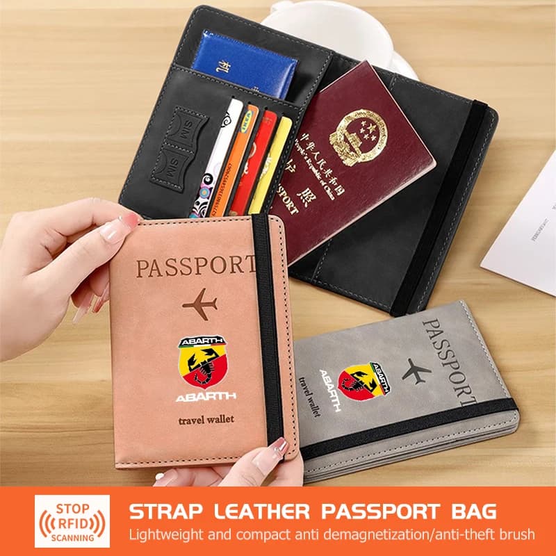 Leather Strap Passport Bag RFID Travel Wallet Card Ticket Holder For Abarth FIAT 500 Ducato Stilo Palio UNO Astra Bravo Tipo