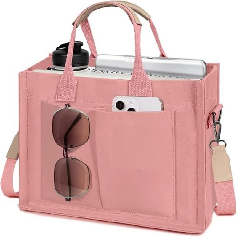 Large tote bag in women's canvas with pockets, shoulder bag for laptop, hand bag for everyday work