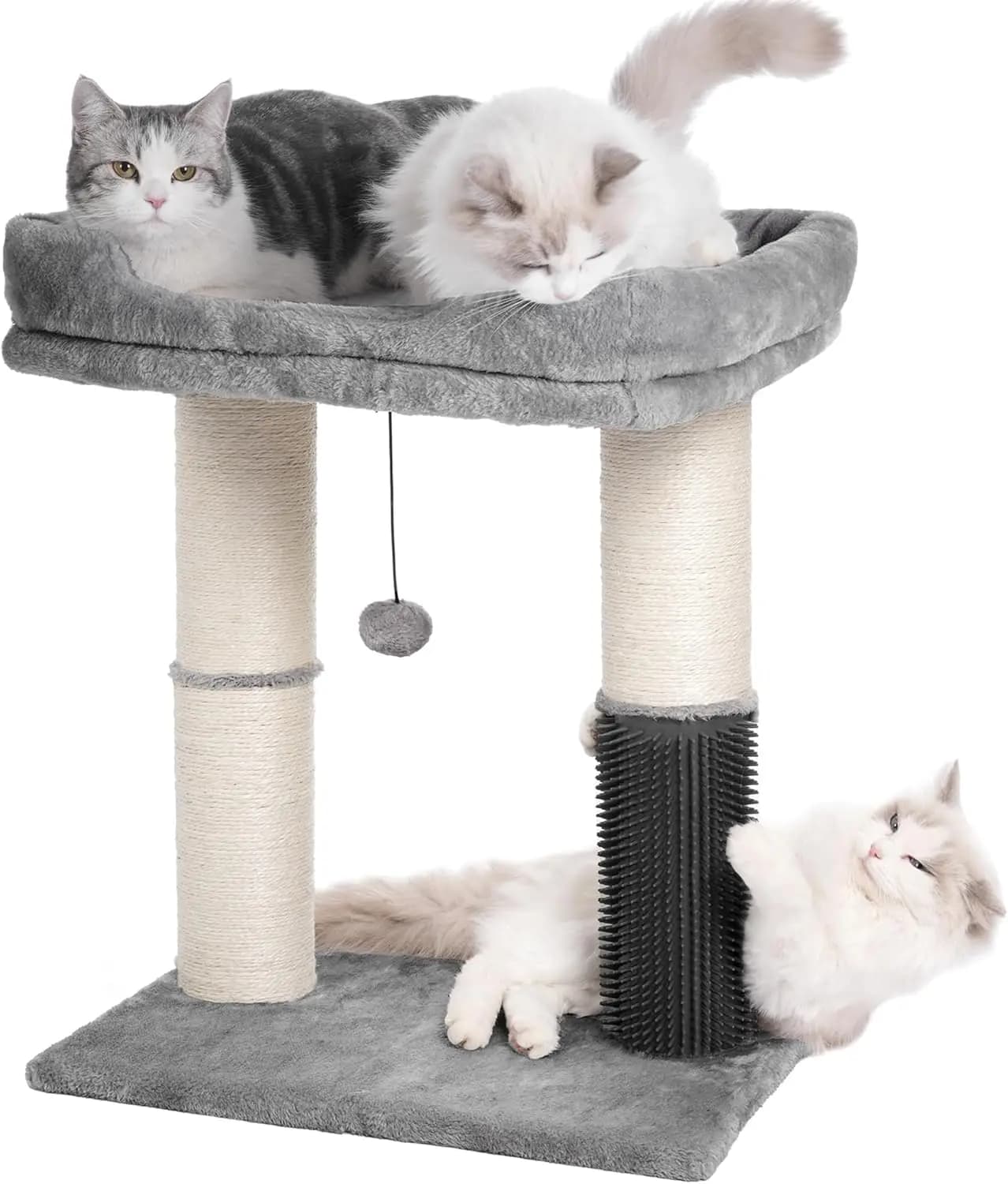 Grande Albero per Gatti con Ampio Letto Superiore, Auto-Pulitore, Palo per Tirare e Strisciare Spesso e Palla Pendente per Gatti da Interno - Grigio