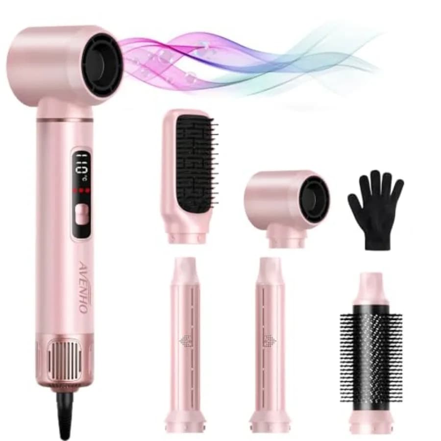 Styler per Capelli 5 in 1 per Donna con LED, Spazzola ad Aria Calda per Arricciare, Asciugare, Lisciare e Volumizzare