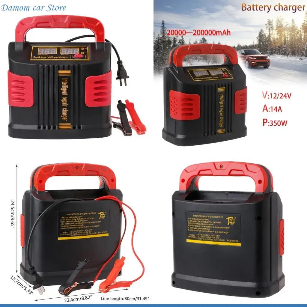 A2UC 350W 14A AUTO Regola il caricabatteria LCD 12V-24V Avviatore emergenza per auto portatile
