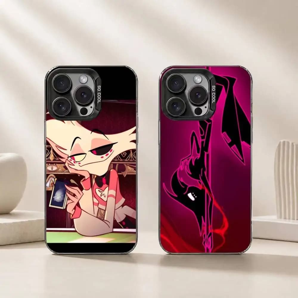 Cover per iPhone H-Hazbin Angel D-Dust per modelli 17, 16, 15, 14, 13, 12, 11 Plus, Pro Max, XS, Cover Colorata Argento e Nera