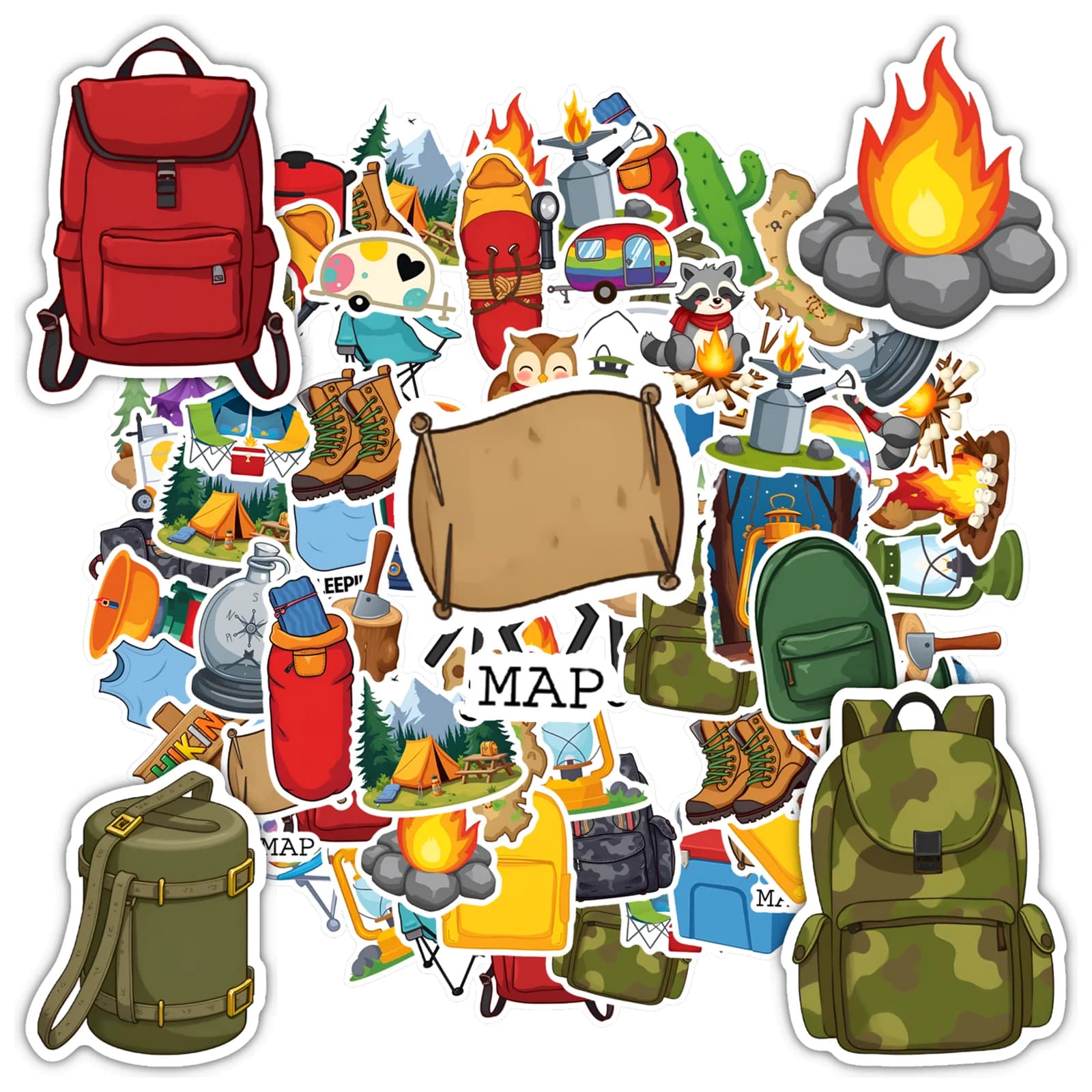 35pcs-50pcs Outdoorsy Adventure Stickers Colorful Camping Adventure Decals Camping Stickers For DIY Phone Laptop Scrapbook Bike