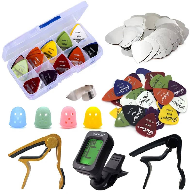Kit di attrezzi per chitarra Capotasto per chitarra / Plettri per chitarra / Accordatore / Accessori per parti di protezione per la punta delle dita GYH