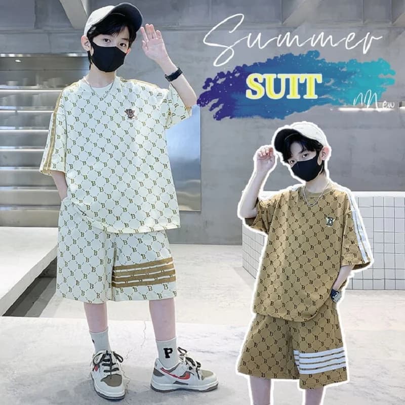Estate Ragazzi Cotone All-Over Alfabeto T-shirt a righe Top + Pantaloncini Pantalone Set Scuola Bambini 2 pezzi Tuta Bambino Jogger Outfit 5-16 anni