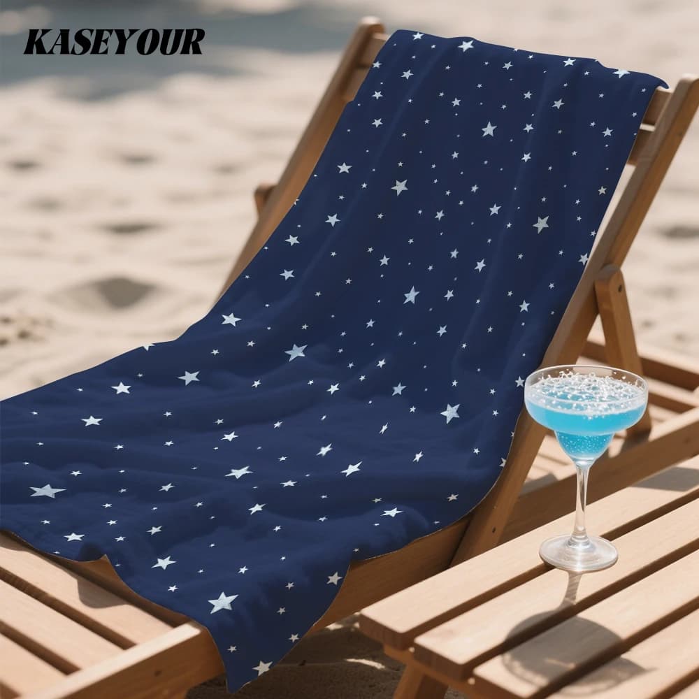 Navy Blue Light Star Decor Compact Travel Beach Towel Super Absorbent Sand Resistant, Microfiber for Swimming Camping Yoga