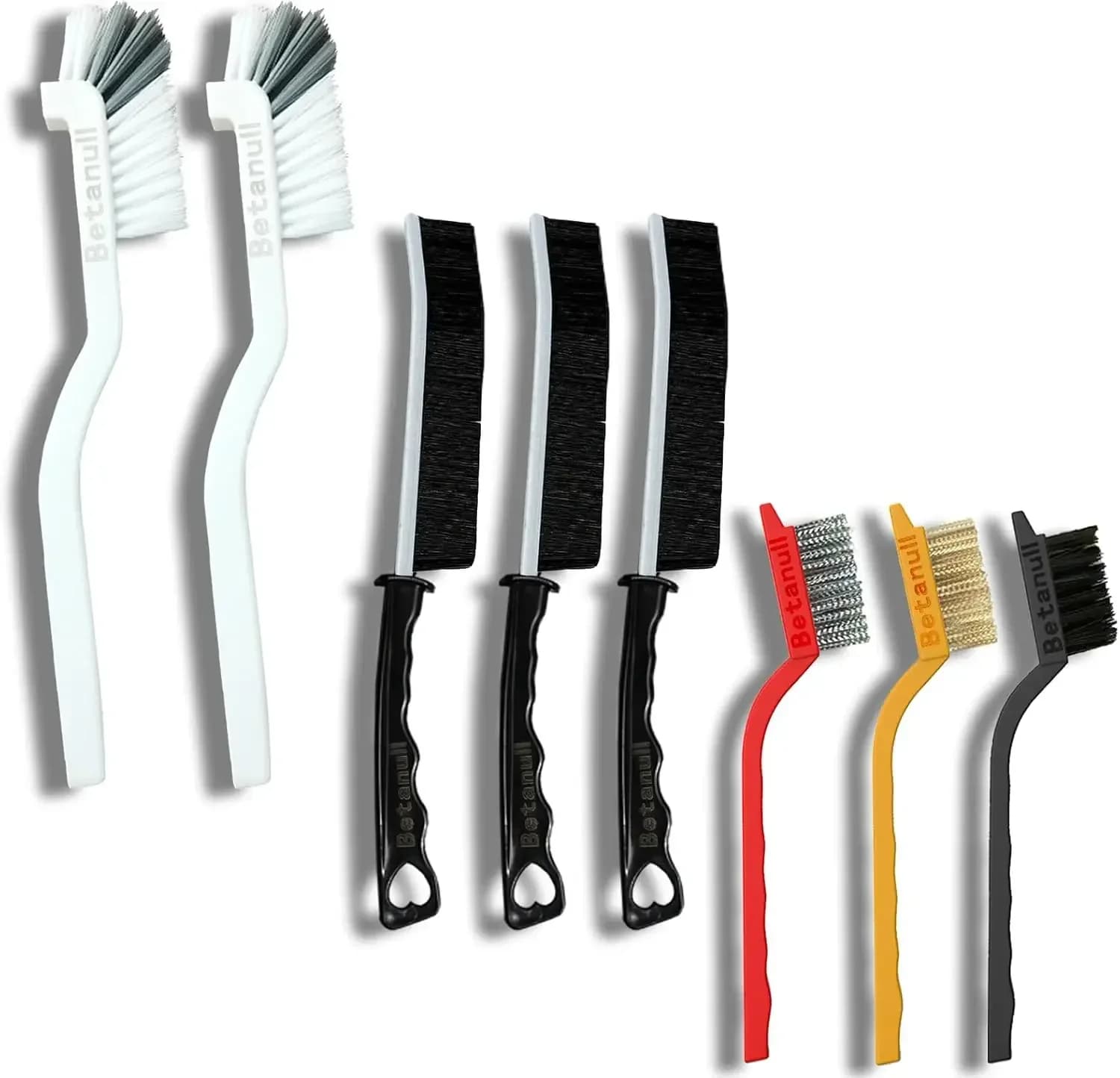 Betanull Crevice Cleaning Brush Set, Multi-Purpose Hard Bristle Brushes for Deep Cleaning Kitchen, Bathroom, Grout, Sink, Cup, Teapot, Bottle, Blender, Corners, Tight Spaces & More