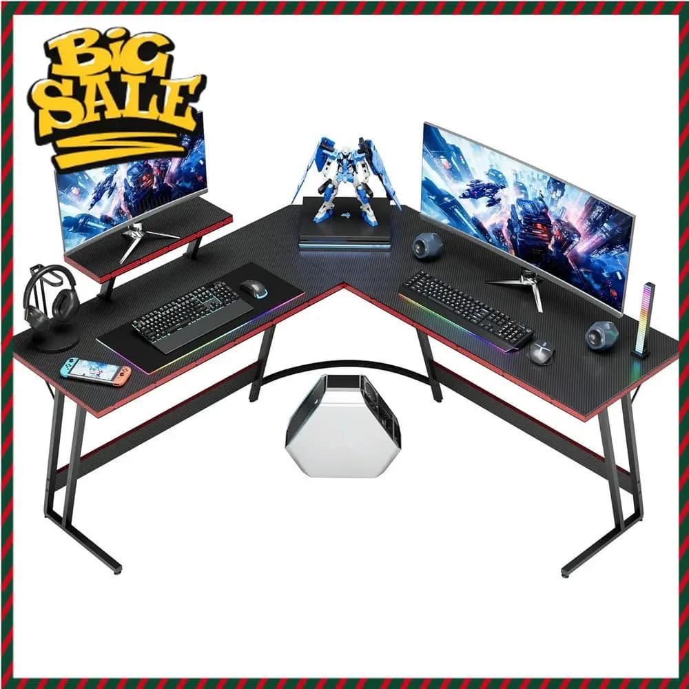Bestseller51 Scrivania da Gaming a L Grande con Supporto per Monitor, Postazione di Lavoro Robusta per Ufficio Domestico - Nera