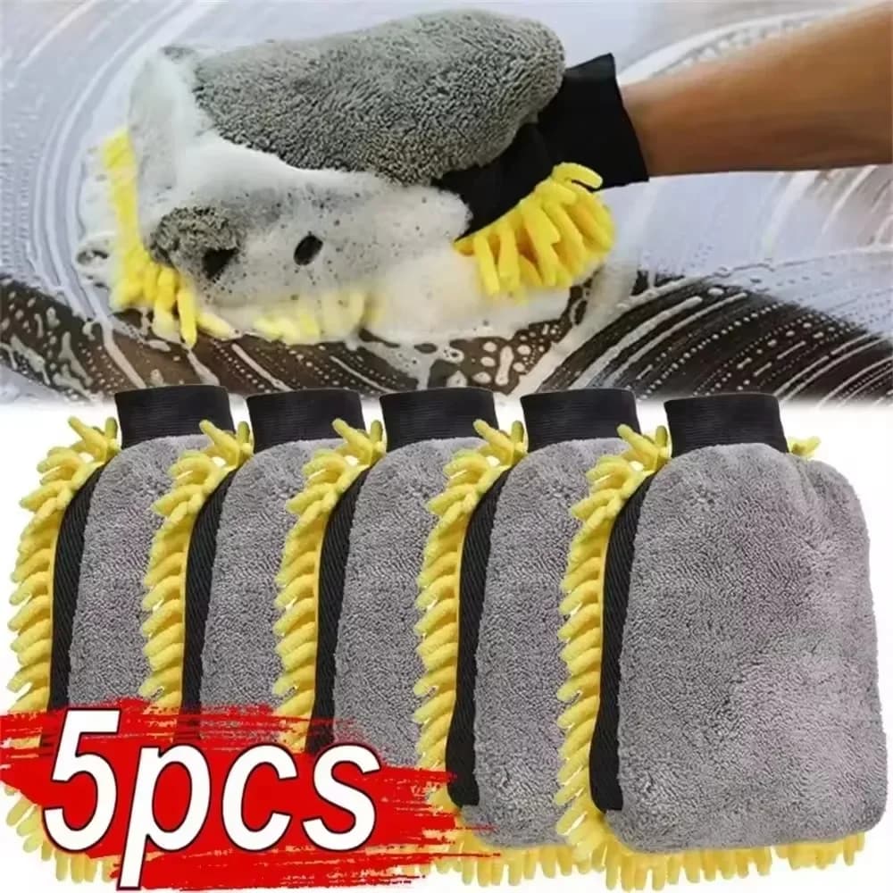 1/5pcs Guanti per lavaggio auto in ciniglia in microfibra impermeabile Guanto per pulizia su due lati Spazzola per dettagli per la cura automatica per auto