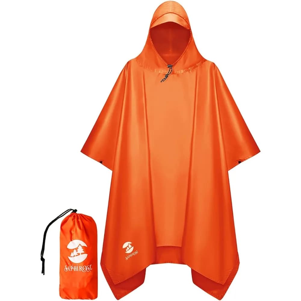 SaphiRose Rain Poncho With Hood Waterproof Jacket For Men Adult