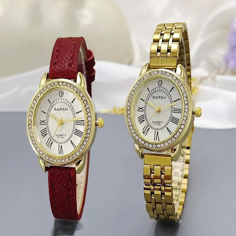 Orologio al quarzo di marca, orologi con quadrante ovale tempestato di diamanti, per donna, cinturino in pelle in acciaio inossidabile, orologi da polso da donna, regalo