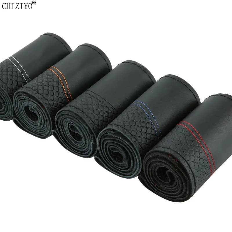 15 inch upper layer genuine leather braiding hand embossing interior accessories for car steering wheel