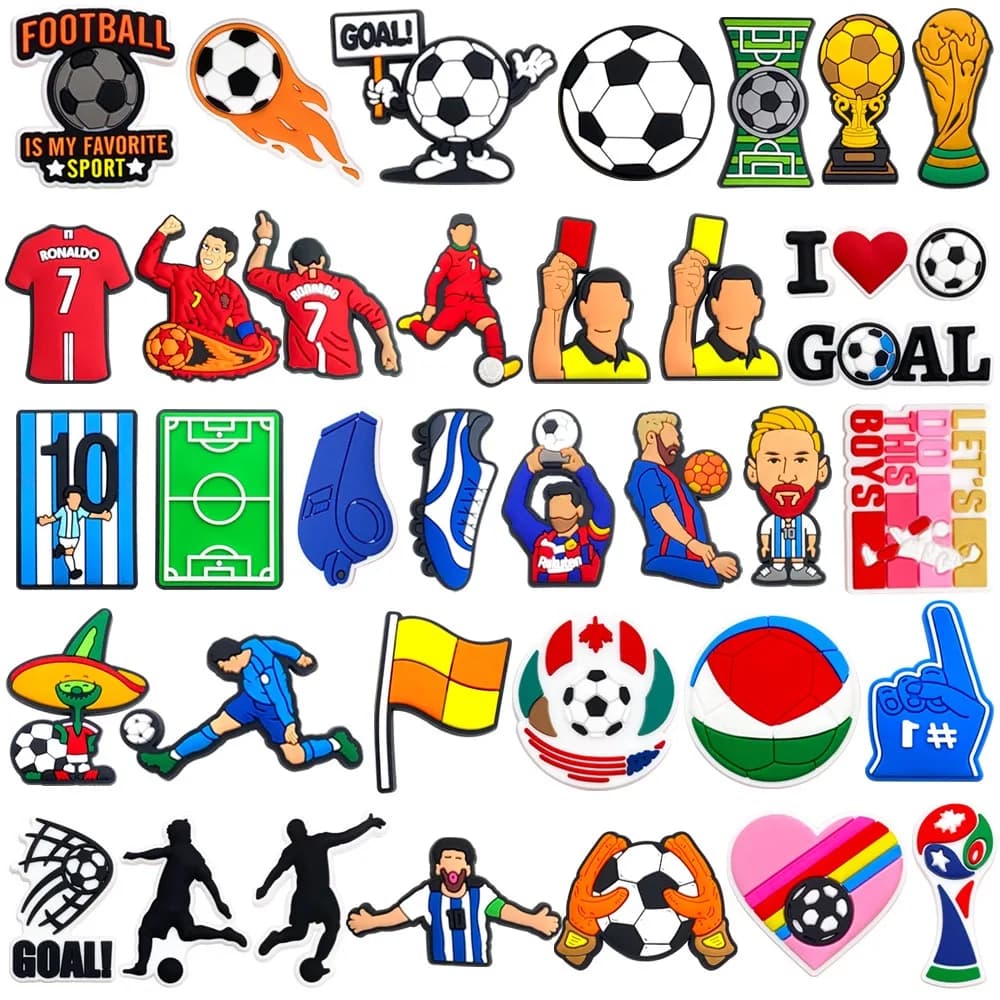 Set di 18-36 ciondoli per scarpe a tema calcio, accessori decorativi per zoccoli e sandali, fibbie per regali di feste per bambini