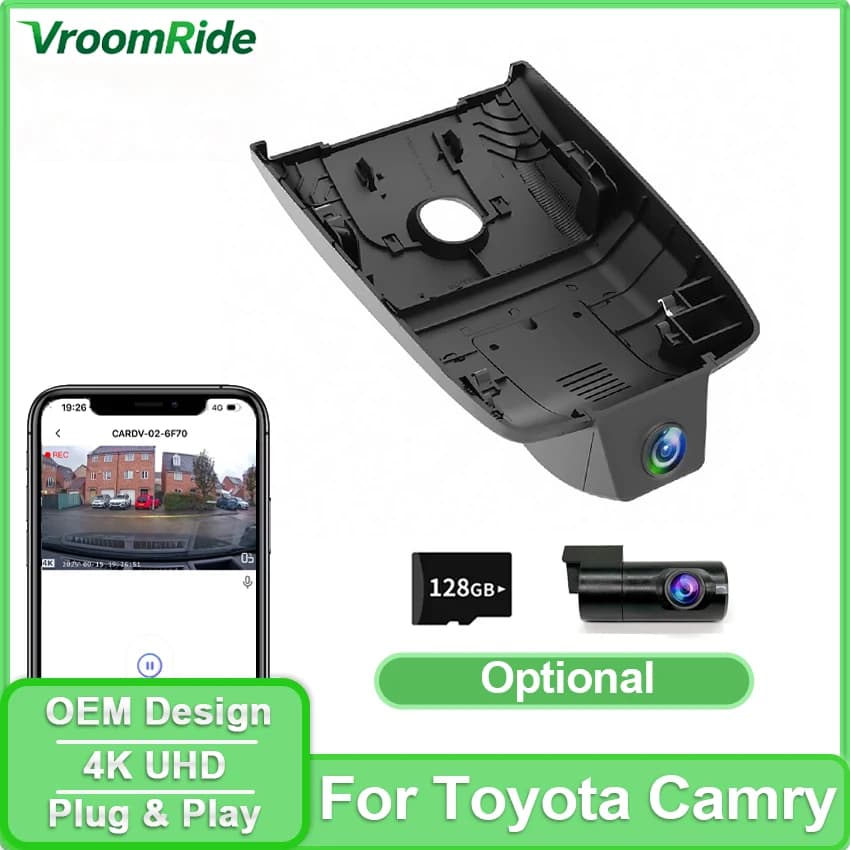 Dash Cam 4K for Toyota Camry 8th Gen XV70 2018~2022 2023 2024, DVR for OEM-style design cars, night vision, loop recording, WiFi and APP