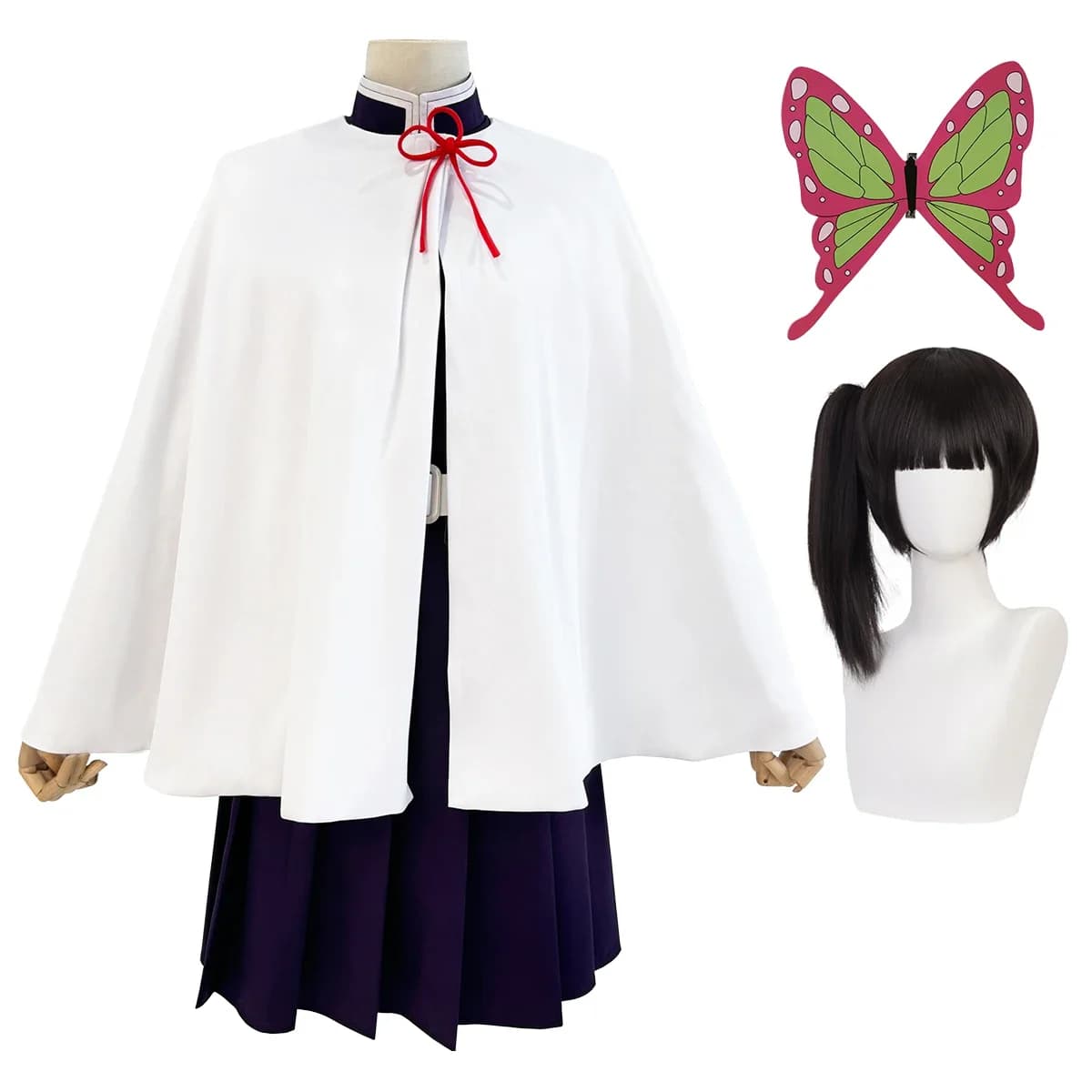 HOLOUN Costume Cosplay Anime Tsuyuri Kanawo with Wig, Top Purple Embroidered, Gonna, White Mantle and Belt - Halloween Gift and Christmas