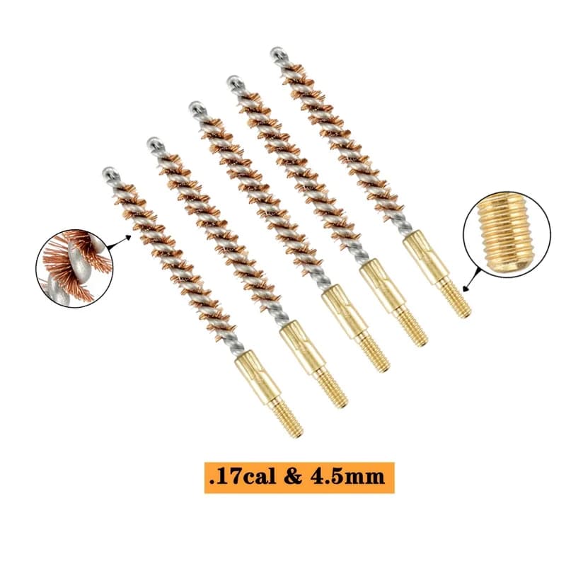 Set di 5 Spazzole Universali in Setole di Fosforo e Bronzo per Pulizia del Canna, per Calibro .17/4,5mm, per Pistole da Caccia e Accessori per Pistole Giocattolo