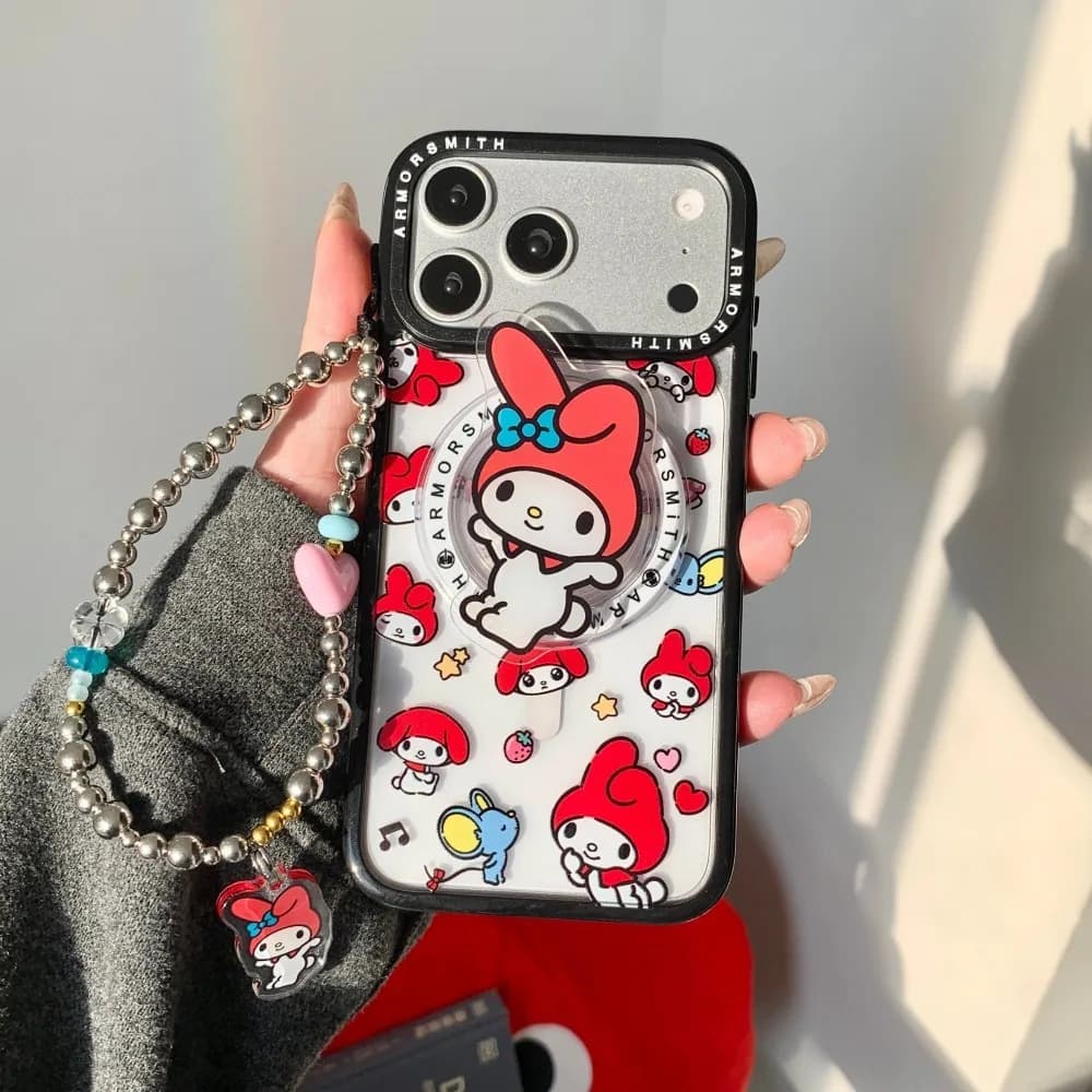 Custodia Magnetica Trendy INS Sanrio MY Melody per iPhone 17 16 15 14 13 12 Pro Max con Supporto MagSafe e Protezione Cordino
