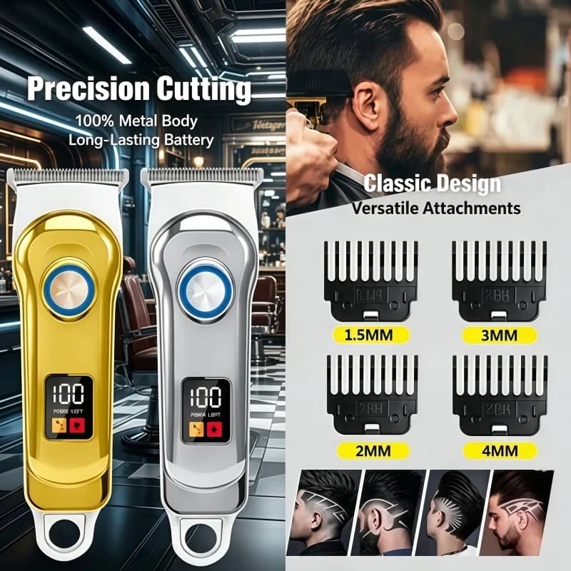 Smart LED Display Hair Trimmer Professional Salon Mini Oil Head Clipper Automatic Sharpening Precision Steel Blade Carving Hair