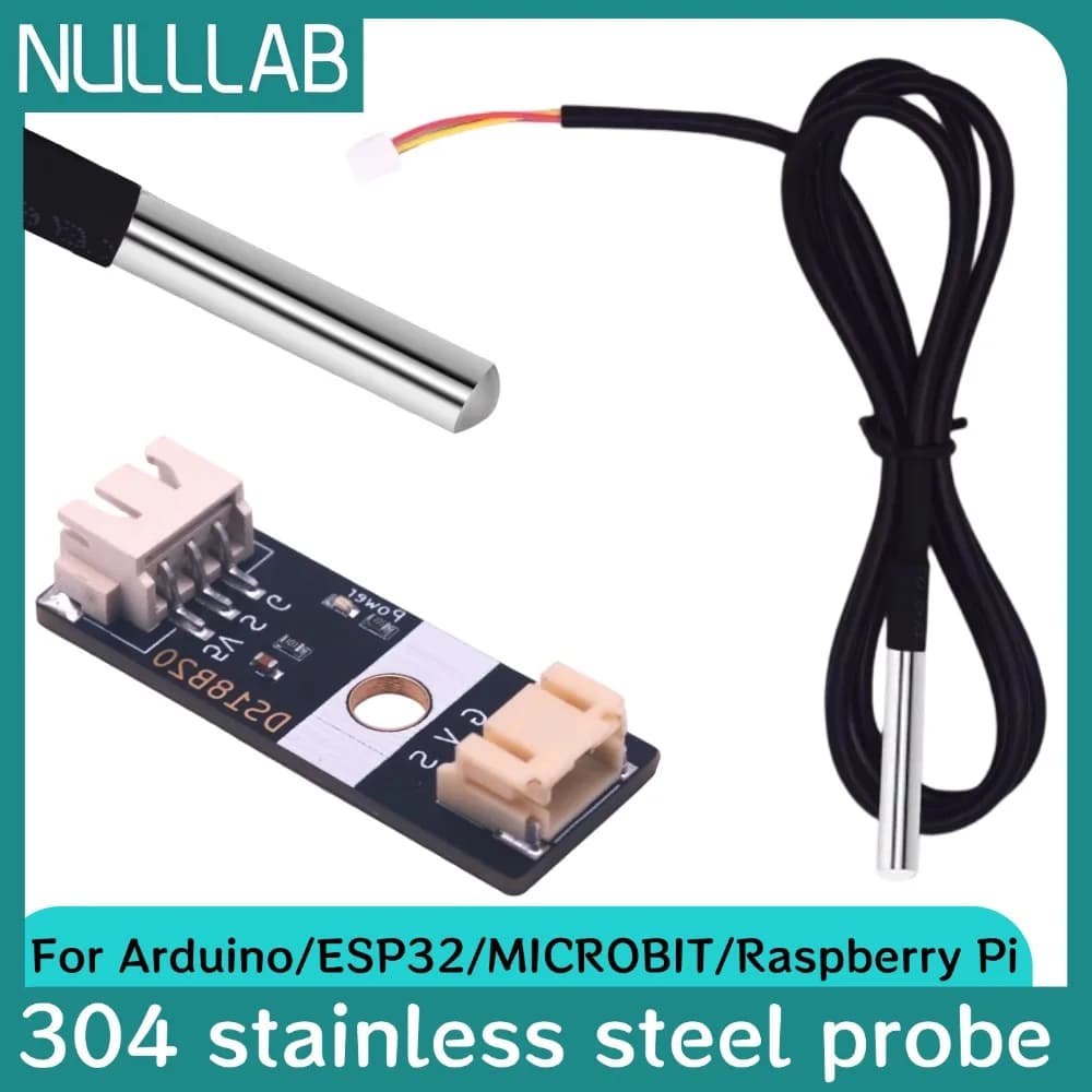 DS18B20 Digital Temperature Sensor Waterproof Probe PH2.0 Connector 1 Meter Cable for Arduino ESP32 Microbit Raspberry Pi DIY