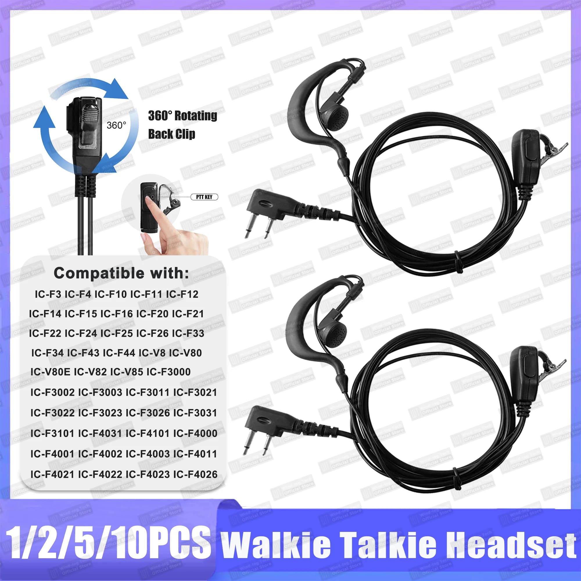 Cuffia per radio ICOM IC-F22S Cuffia con microfono PTT compatibile con IC-V85 IC-V82 IC-F3002 IC-F4021 Accessori walkie-talkie