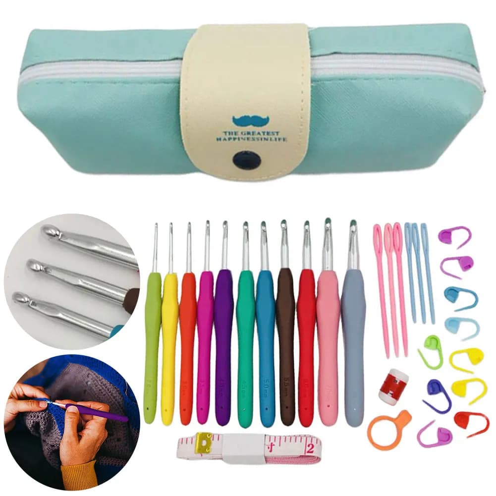Set di uncinetti Ferri da maglia smussati con custodia Uncinetti in alluminio Manico ergonomico 11 dimensioni per regali mamma nonna