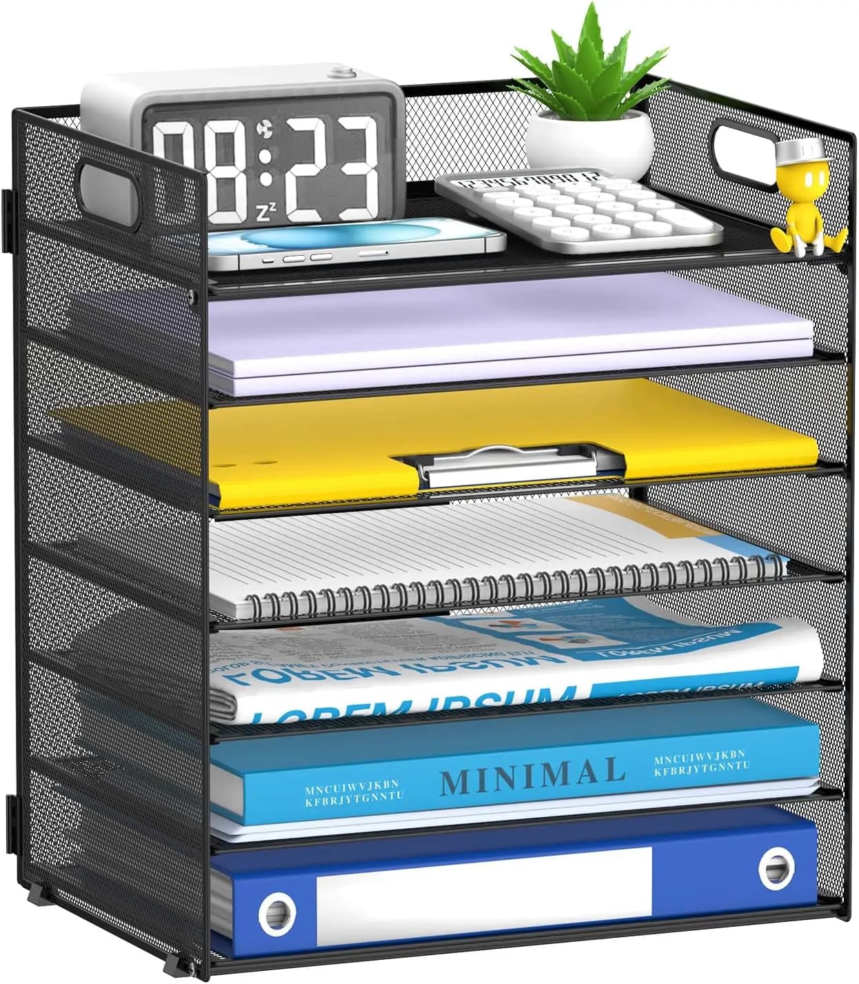 Organizzatore da Scrivania a 7 Livelli in Rete con Maniglia, Porta Documenti per Ufficio Casa Scuola in Nero