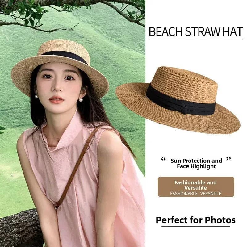 Nuovo Cappello da Sole da Donna 2026 con Tesa Larga in Paglia, a Tesa Piatta, Protezione Solare da Spiaggia, Intrecciato a Mano, Cappello Estivo per Nuoto e Fitness