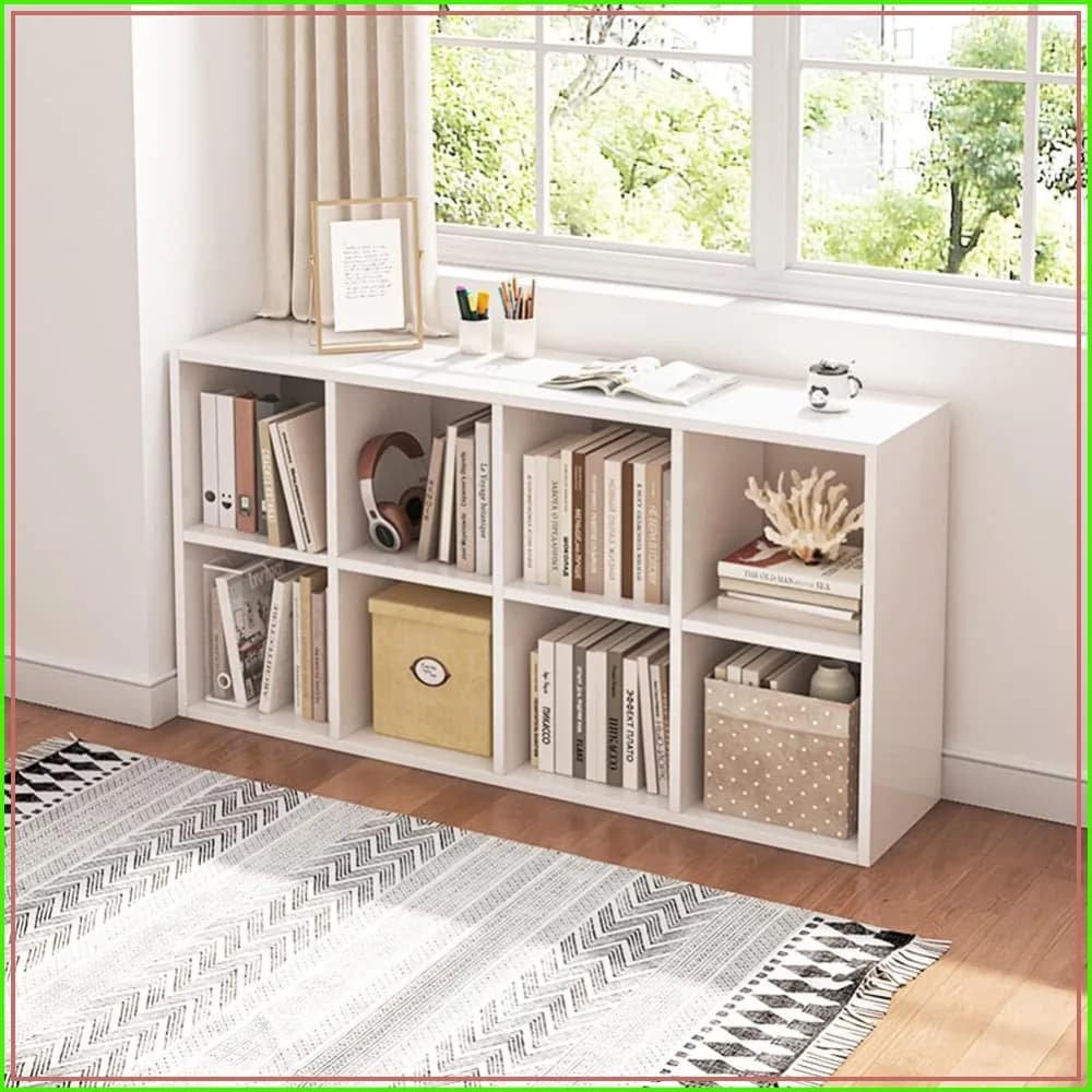 8 Cube Organizer Bookcase with Fabric Bins, Open Shelf Bookshelf, White