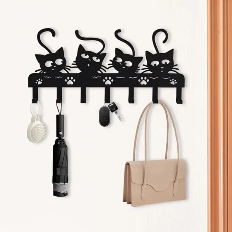 HelloYoung Animali domestici neri Ganci da parete Portachiavi Gatti Ganci decorativi Appendiabiti Gancio in ferro Gancio a parete con 7 ganci