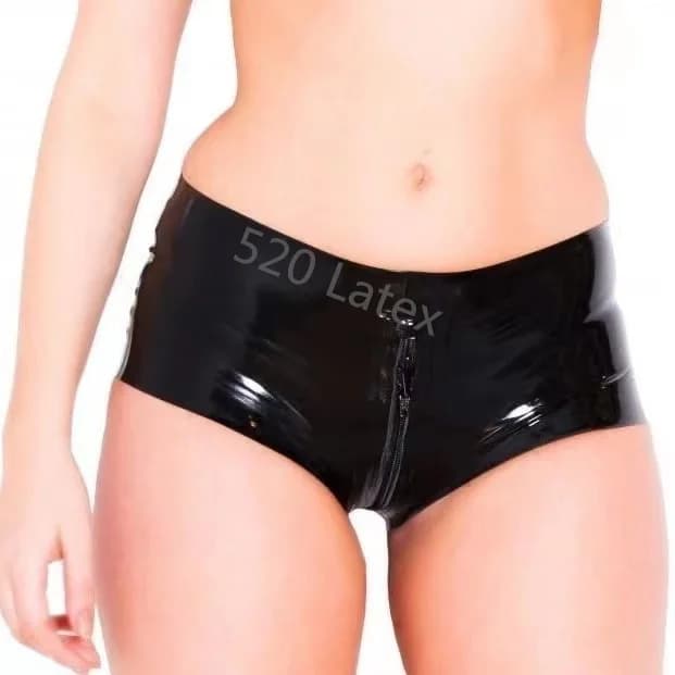 Classic Handmade Black Natural Latex Women Lingerie Lady's Sexy Shorts With Crotch Zip Latex Thongs Underwear Sexy Latex Briefs