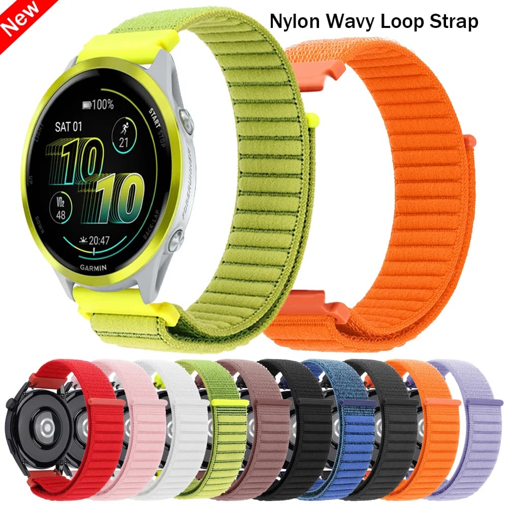 Fascia ad anello in nylon da 20mm/22mm per Garmin Forerunner 570 Strap Active 6 Venu 3/2 sq Vivoactive 4/5/6 Bracciale ondulato Forerunner 265 55