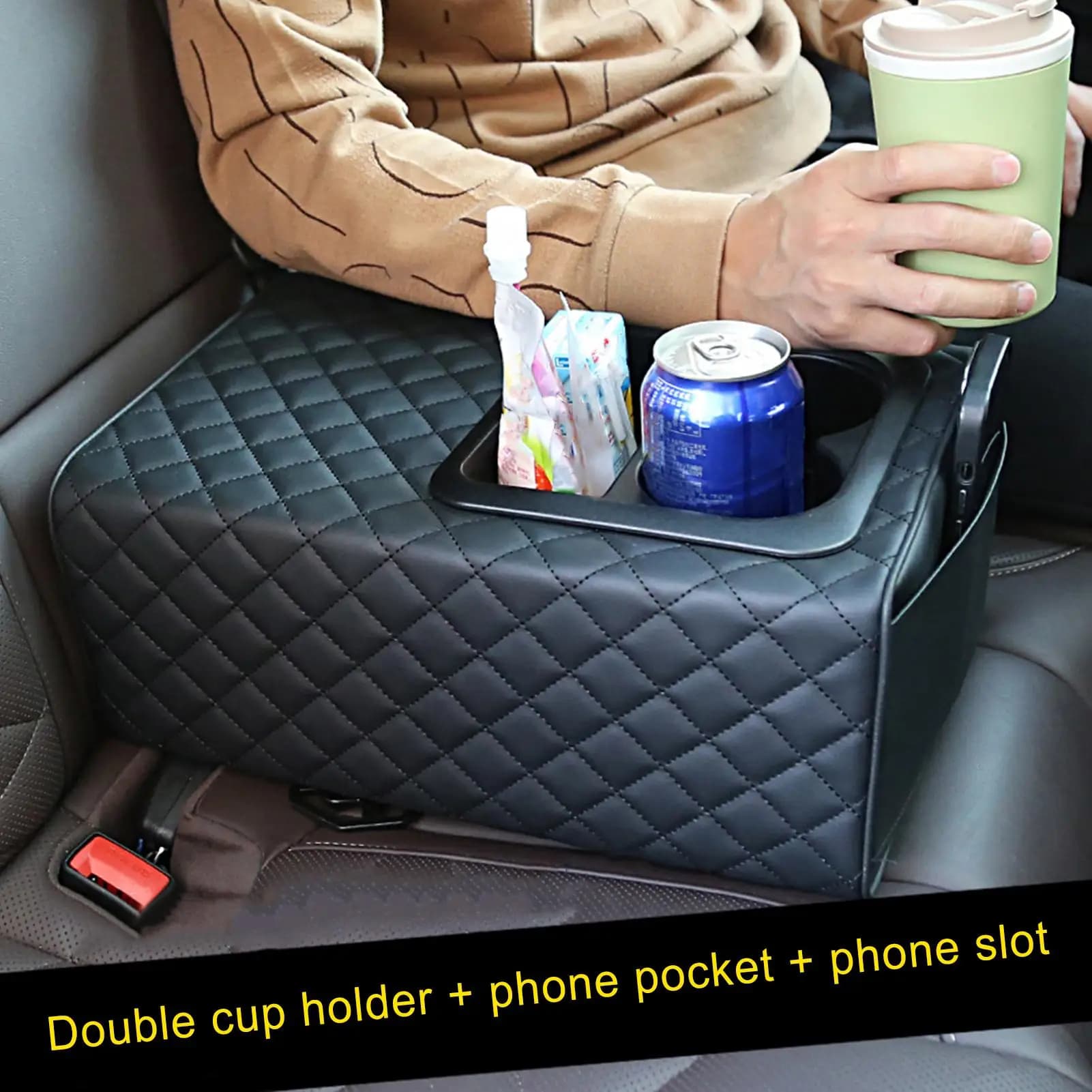 Car Rear Seat Armrest Automotive Interior Storage Organizer with Cup Holder 2 Row Backseat Center Console for SUV Truck Sedan
