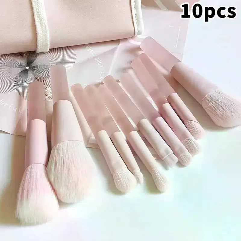10pcs Pink Handle Travel Makeup Brushes Synthetic Foundation Powder Eyeshadow Mini Makeup Brush Set