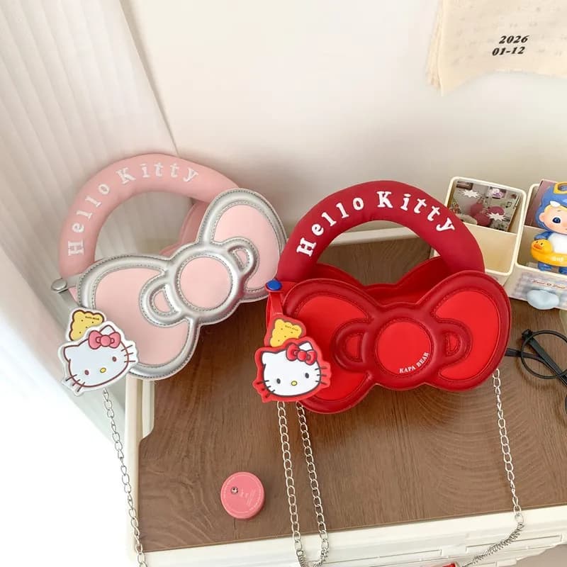 Borsa Anime Hello Kitty con Fiocco, Borsa a Tracolla da Donna alla Moda, Carina, con Cartoni Animati, Organizer Portamonete Kuromi Melody