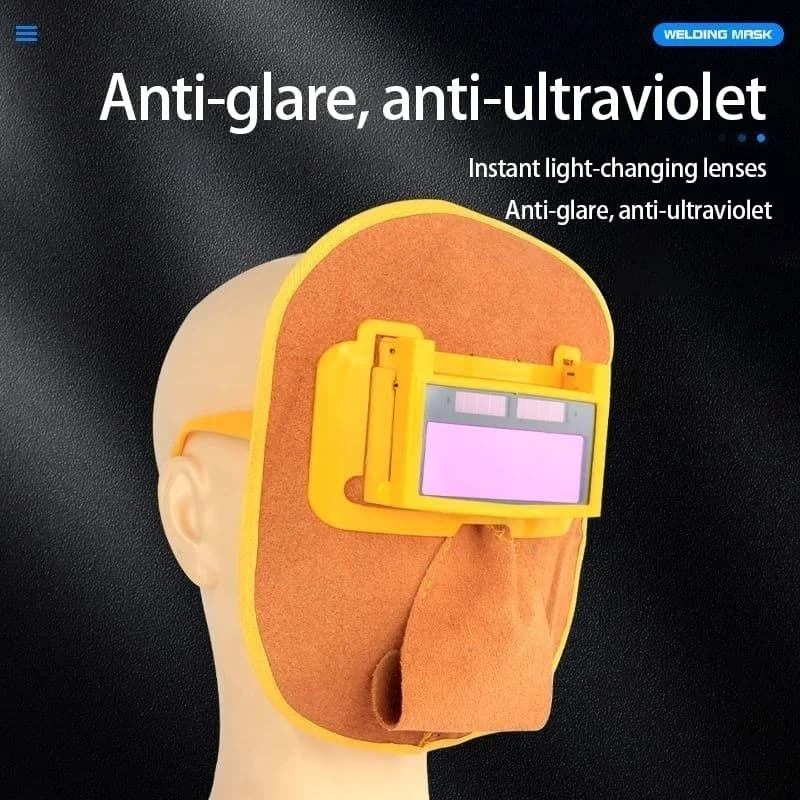 Maschera per saldatura in pelle bovina, protezione per saldatura elettrica, oscuramento automatico, protezione per il viso, saldatura elettrica, maschera per saldatura ad arco argon