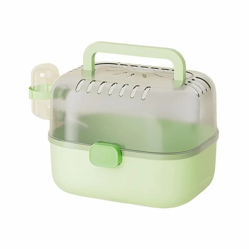 PTST Pet Carrying Box For Hamsters-Portable Travel Carrier Cage Small Animal Outdoor Storage With Water Bottle Green