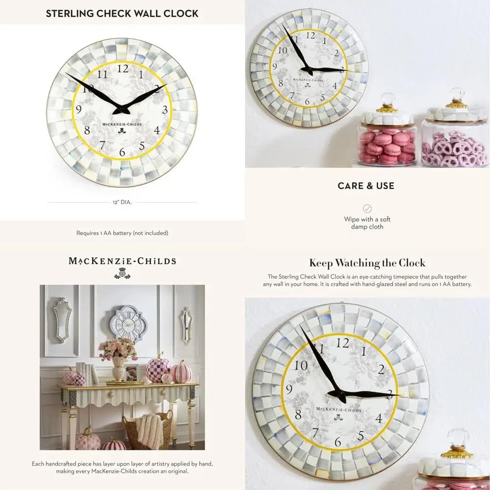 Elegante orologio da parete a quadretti grigio e bianco per cucina e spazi abitativi