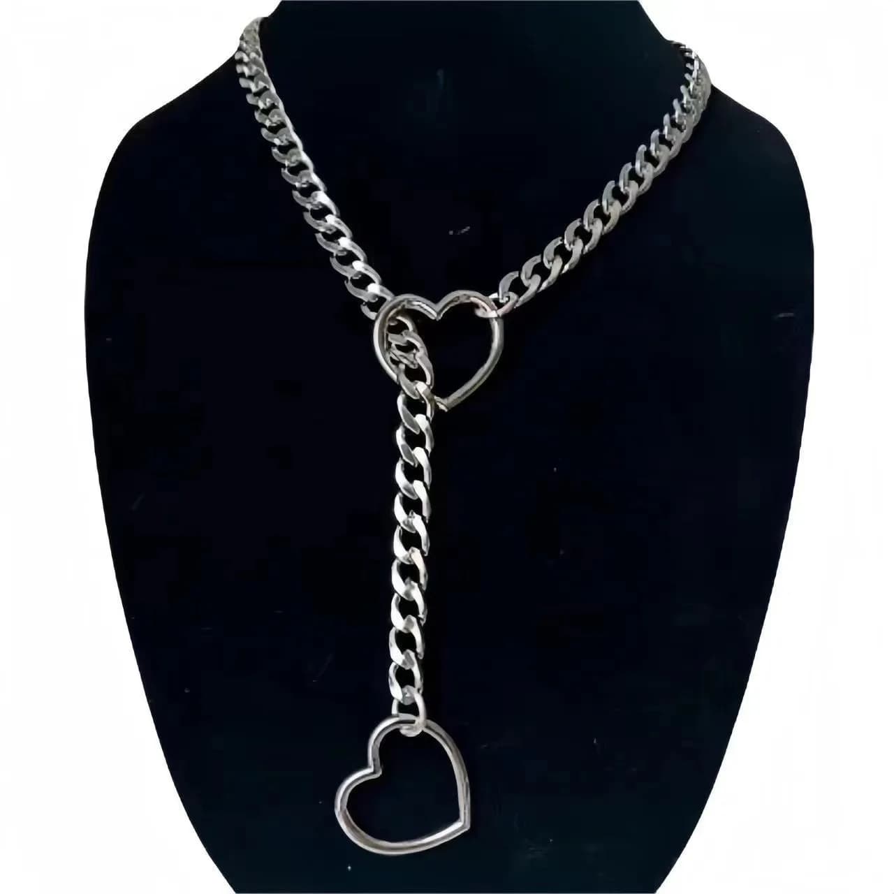 Y2K Argento Catena antiscivolo Stella O-Ring Blocco Cuore aperto Fascino Collana Lariat per le donne Punk Rock Collana con pendente a catena a maglie cubane