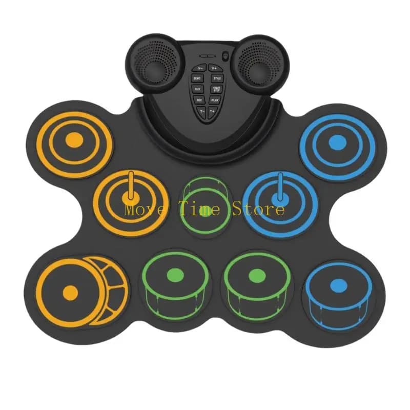 Set batteria elettronica pieghevole 92ME da 10 pad con uscita e impostazione regolabile per bambini e principianti
