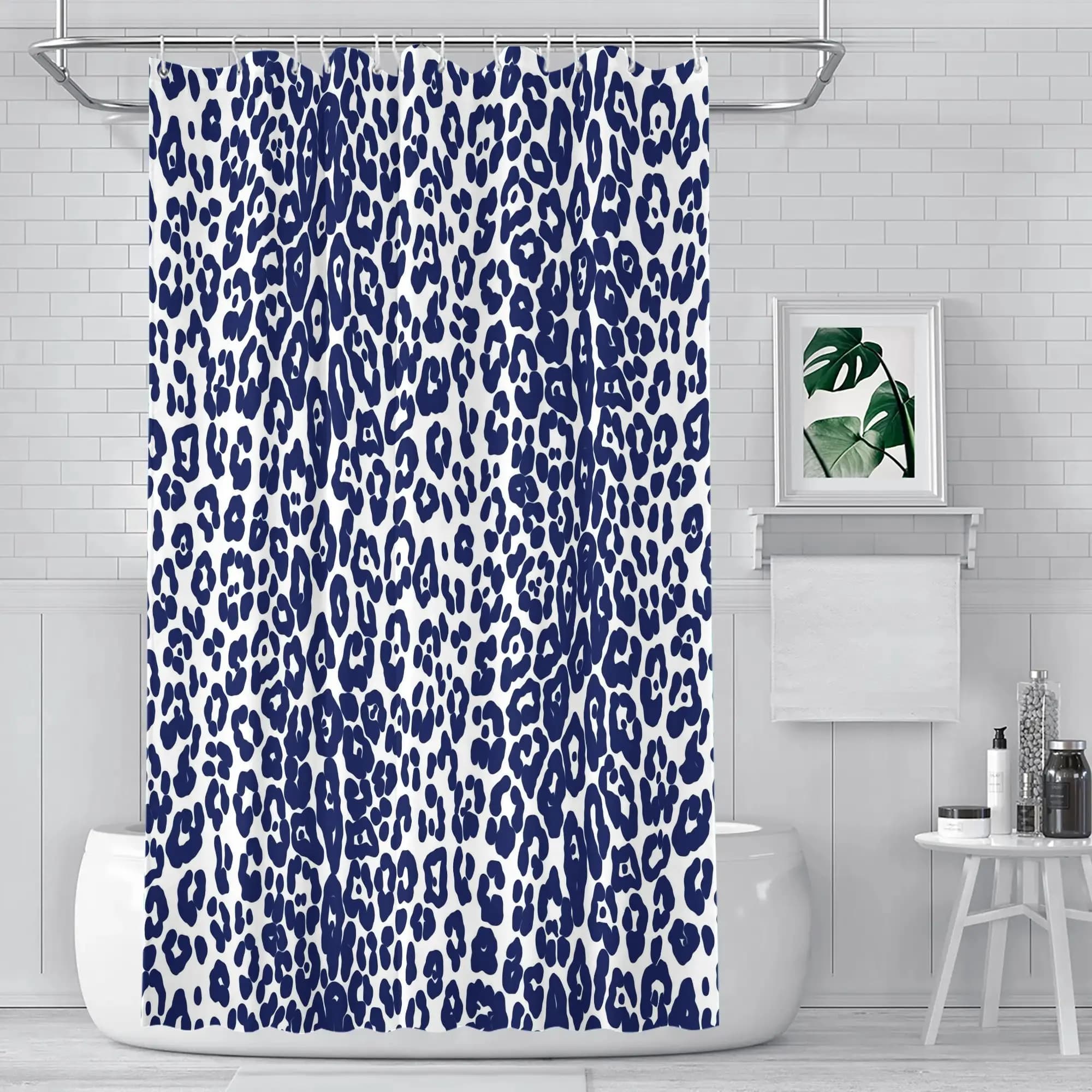 Blue Leopard Print Waterproof Shower Curtain Luxury Tropical Animal Print Bathroom Decor Curtain Accessories 90x180cm